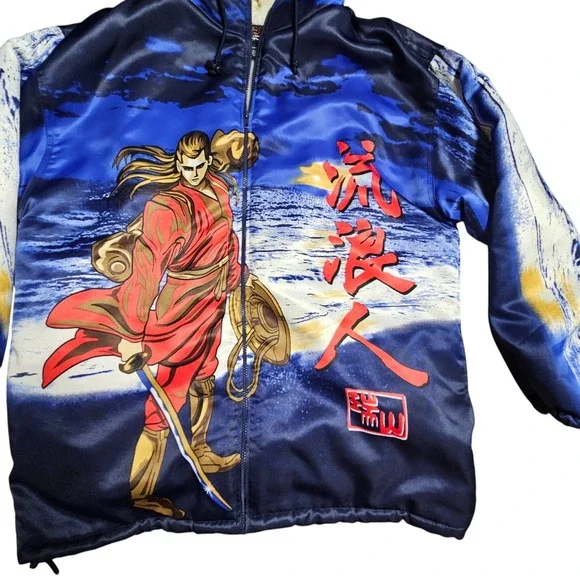 VTG Y2K Zam Urban Wear Anime Sherpa Fleece Lined Coat Jacket Mens XL Polyester